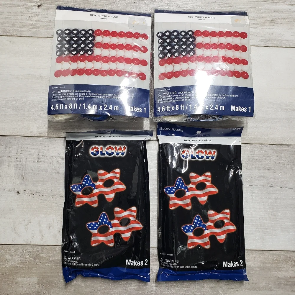 Red White & Blue Balloon Stripes Glow Mask USA Foil Balloon Patriotic Sets of 5